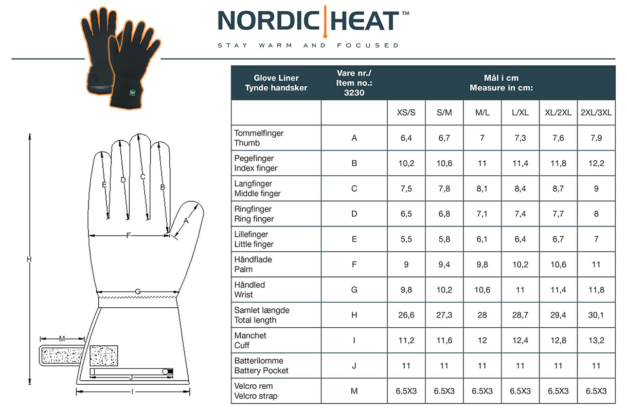 Størrelsesguide - Nordic Heat handsker
