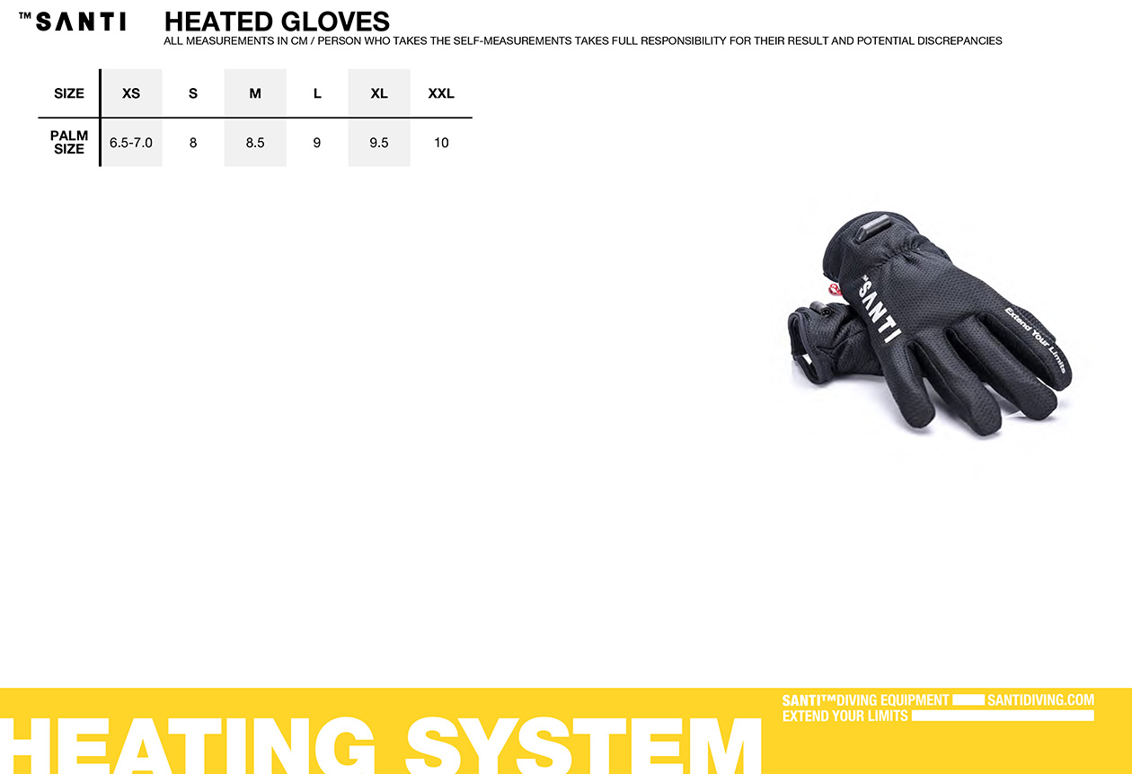 Heated gloves size guide - Santi